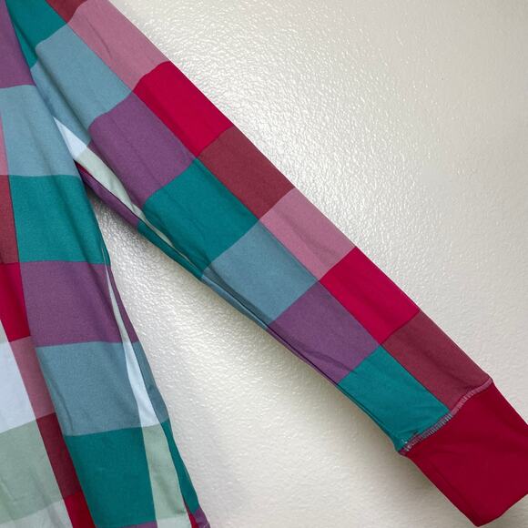 Kate Spade Henley Long Sleeve Pajama Top Small Check Button Pink Multi Cotton - Picture 7 of 13